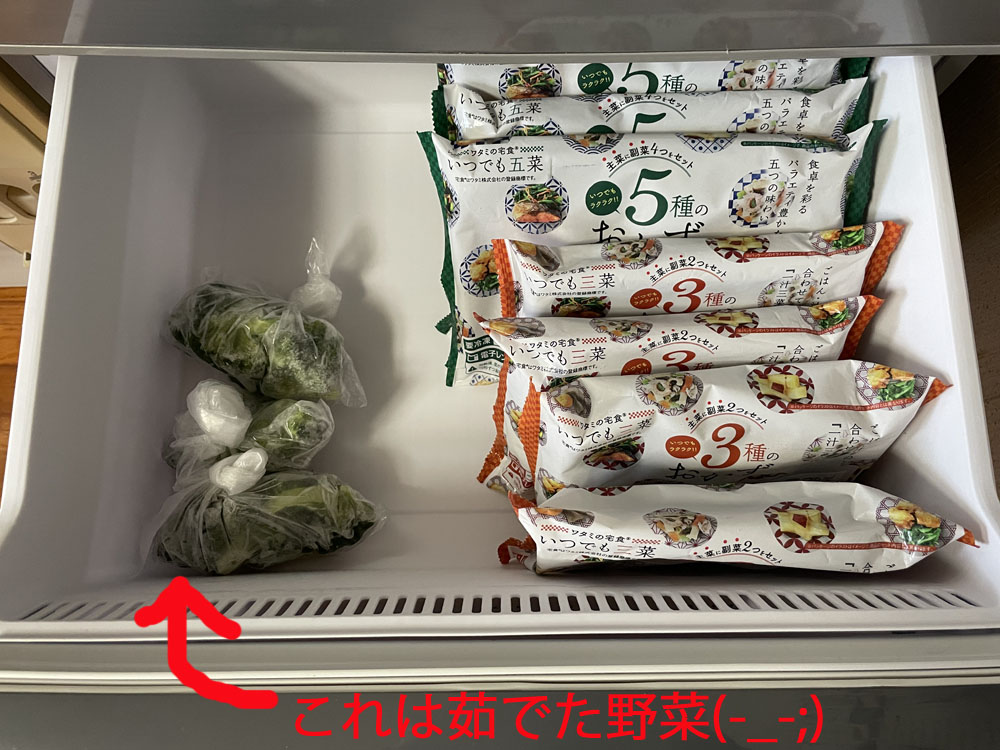 ワタミの宅食ダイレクトを冷凍庫に収納した画像